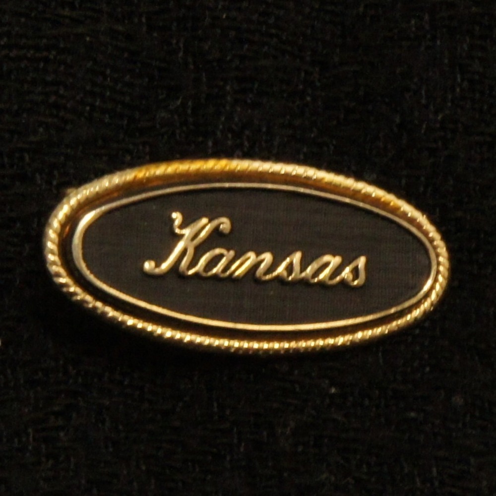 Vintage Kansas Tie Clip Black/Gold Tone‎ Oval Brushed Insert State Souvenir